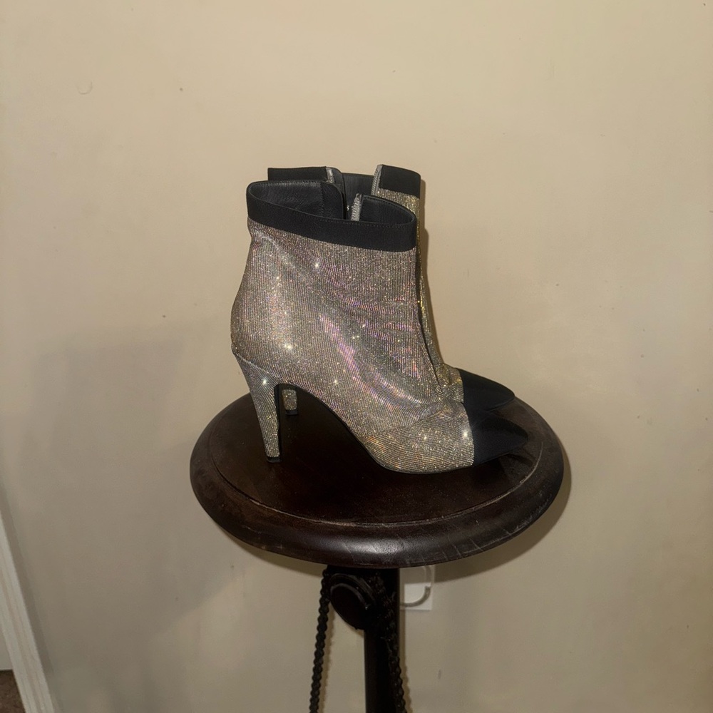 Chanel Glittering Silver Ankle heel cap toe